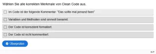 Lernspiel: G4-3 Multiple Choice: Clean Code. Quiz zum Video