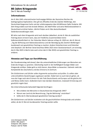 Text: Informationen und Hinweise für die Lehrkraft zum Thema „80 Jahre Kriegsende“ (PDF)