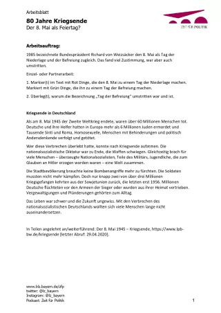Arbeitsblatt: Arbeitsblatt zum Thema „80 Jahre Kriegsende“ (PDF)