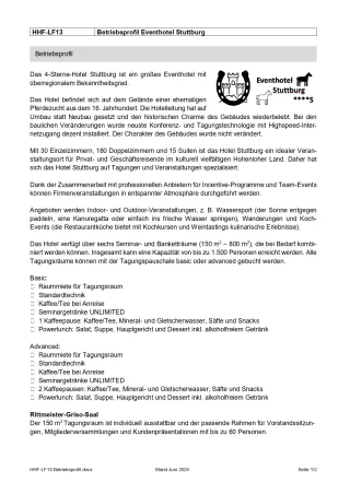 Unterrichtsbaustein: Betriebsprofil Lernfeld 13 (PDF, barrierefrei)