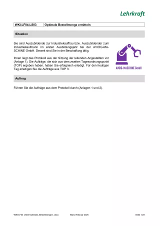 Unterrichtsplanung: Lernsituation Lernfeld 4 - Optimale Bestellmenge ermitteln (Version Lehrkraft) (DOCX)