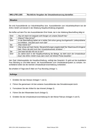 Unterrichtsbaustein: Lernsituation Lernfeld 5 - Rechtliche Vorgaben der Umsatzbesteuerung darstellen (Version Schüler/in) (DOCX)