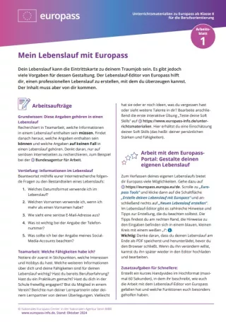 Arbeitsblatt: Mein Lebenslauf mit Europass