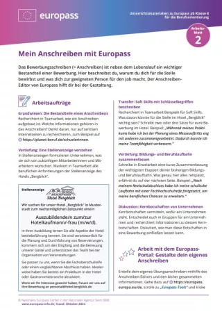 Arbeitsblatt: Mein Anschreiben mit Europass