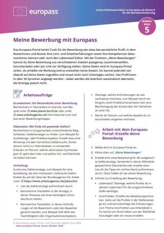 Arbeitsblatt: Meine Bewerbung mit Europass