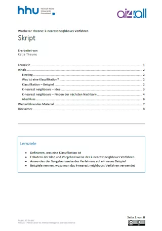 Kurs: Woche 7 | Theorie | k-nearest neighbours Verfahren (PDF)