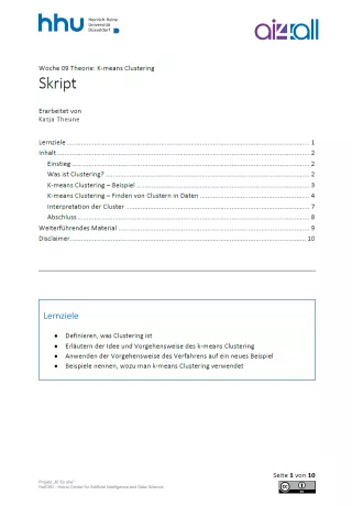 Kurs: Woche 9 | Theorie | k-means Clustering (PDF)