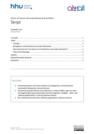 Kurs: Woche 10 | Theorie | Neuronale Netzwerke &amp; die Mathe (PDF)