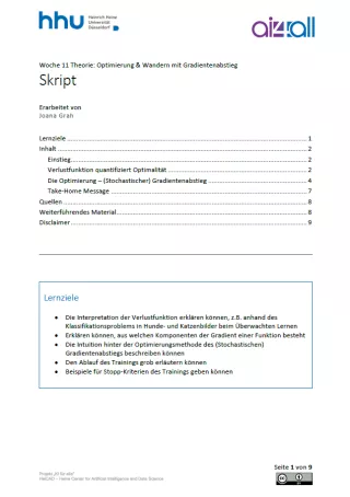 Kurs: Woche 11 | Theorie | Optimierung &amp; Wandern mit Gradientenabstieg (PDF)