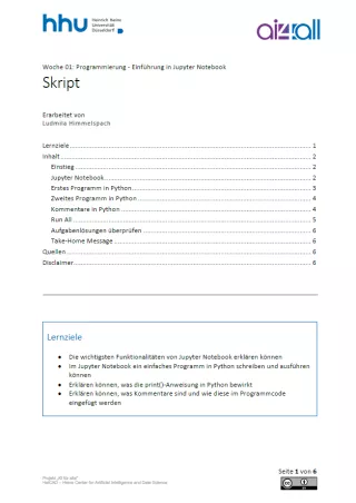 Kurs: Woche 1 | Programmierung | Einführung in Jupyter Notebook (PDF)