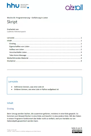 Kurs: Woche 3 | Programmierung | Einführung in Listen (PDF)