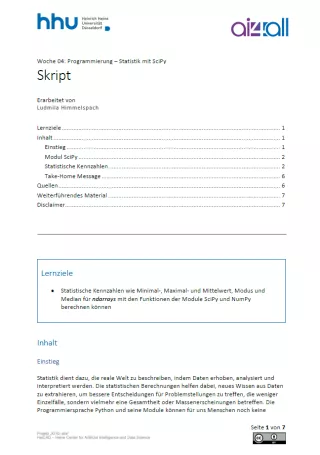 Kurs: Woche 4 | Programmierung | Statistik mit SciPy (PDF)