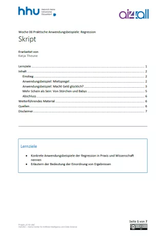 Kurs: Woche 6 | Anwendungsbeispiele | Regression (PDF)