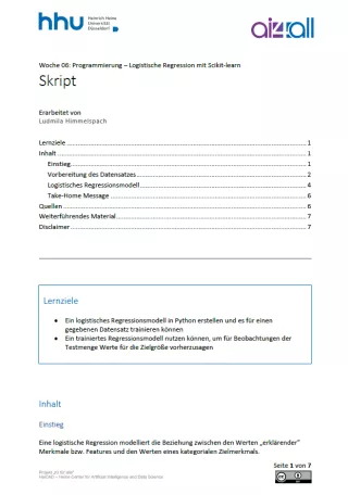 Kurs: Woche 6 | Programmierung | Logistische Regression mit Scikit-learn (PDF)