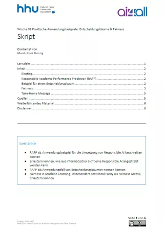 Kurs: Woche 8 | Anwendungsbeispiele | Entscheidungsbäume &amp; Fairness (PDF)
