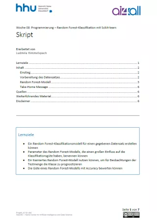 Kurs: Woche 8 | Programmierung | Random Forest-Klassifikation mit Scikit-learn (PDF)
