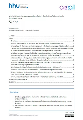 Kurs: Woche 11 | Recht | Verfassungsrechtliche Basis I - Das Recht auf informationelle Selbstbestimmung (PDF)