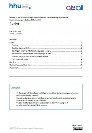 Kurs: Woche 14 | Recht | Verfassungsrechtliche Basis II - Gleichheitsgrundsatz und Diskriminierungsverbote mit Blick auf KI (PDF)