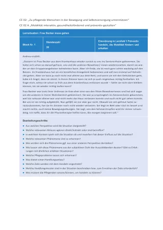 Unterrichtsplanung: Handreichung für die Pflegeausbildung am Lernort Pflegeschule | Beispiel für LS CE02 A