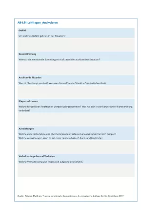 Arbeitsblatt: Emotionale Kompetenz | Leitfaden Analysieren