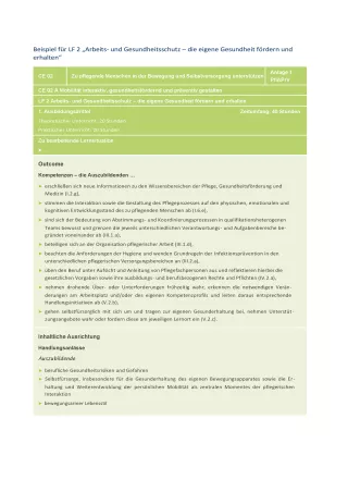 Unterrichtsplanung: Handreichung für die Pflegeausbildung am Lernort Pflegeschule | Beispiel für LF2
