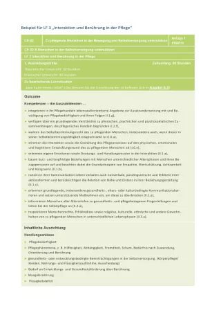 Unterrichtsplanung: Handreichung für die Pflegeausbildung am Lernort Pflegeschule | Beispiel für LF3
