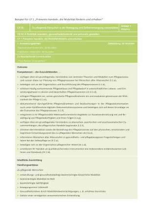 Unterrichtsplanung: Handreichung für die Pflegeausbildung am Lernort Pflegeschule | Beispiel für LF1