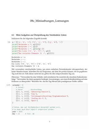 Ubung: C8c Miniübungen: Listen und Sequenzdatentypen Lösung - Pythonkurs (PDF)