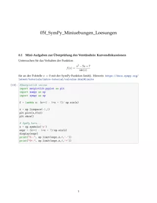 Ubung: G5f SymPy: Miniübungen: Kurvendiskussion Lösungen - Pythonkurs (PDF)
