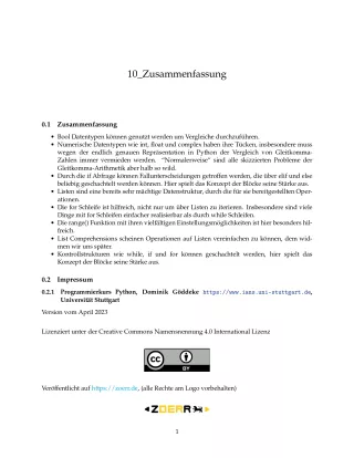 Unterrichtsbaustein: C10 Zusammenfassung des Lernmoduls - Pythonkurs (PDF)