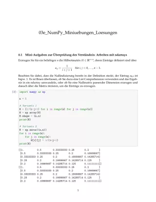 Ubung: G3e NumPy: Miniübungen: Rechnen, Indizieren und Dateien Lösungen - Pythonkurs (PDF)
