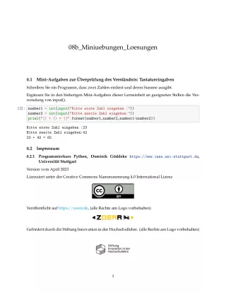 Ubung: B8b Miniübungen: Tastatureingaben Lösungen - Pythonkurs (PDF)