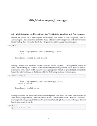 Ubung: B4b Miniübungen: Variablen und Zuweisungen Lösungen - Pythonkurs (PDF)