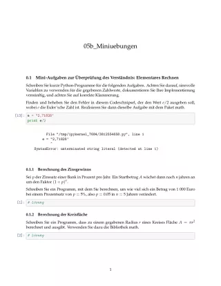 Ubung: B5b Miniübungen: Elementares Rechnen - Pythonkurs (PDF)