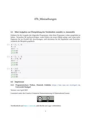 Ubung: D7b Miniübungen: mutable vs. Immutable - Pythonkurs (PDF)