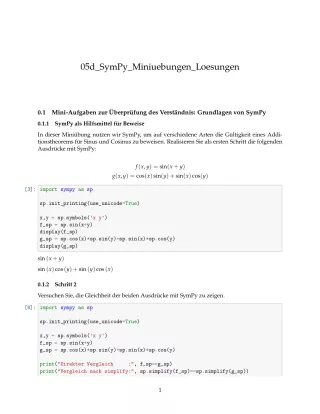 Ubung: G5d SymPy: Miniübungen: Grundlagen Lösungen - Pythonkurs (PDF)