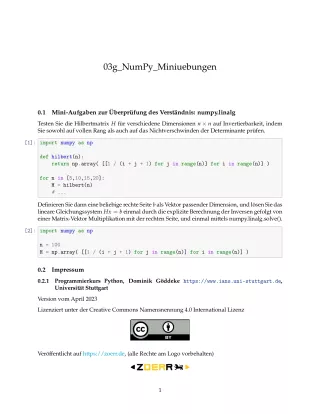 Ubung: G3g NumPy: Miniübungen: linalg - Pythonkurs (PDF)