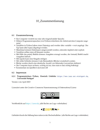 Unterrichtsbaustein: B10 Zusammenfassung des Lernmoduls - Pythonkurs