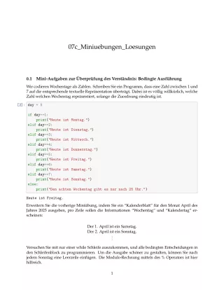 Ubung: C7c Miniübungen: Bedingte Ausführung Lösungen - Pythonkurs (PDF)