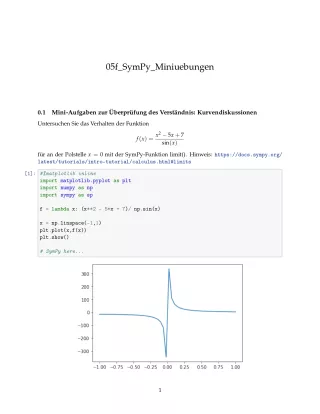 Ubung: G5f SymPy: Miniübungen: Kurvendiskussion - Pythonkurs (ZIP)