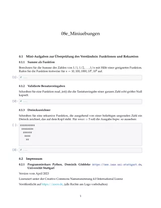 Ubung: D8e Miniübungen: Funktionen - Pythonkurs (PDF)