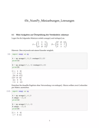 Ubung: G3c NumPy: Miniübungen: ndarrays Lösungen - Pythonkurs (PDF)