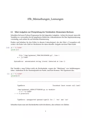 Ubung: B5b Miniübungen: Elementares Rechnen Lösungen - Pythonkurs (PDF)