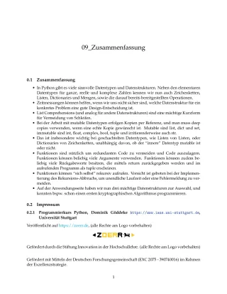 Unterrichtsbaustein: D9 Zusammenfassung des Lernmoduls - Pythonkurs