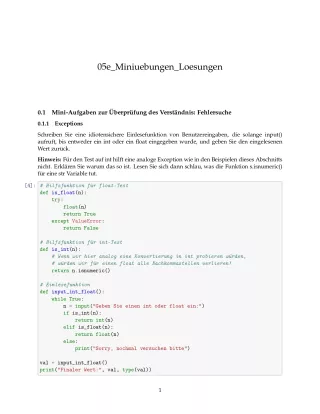 Ubung: F5e Miniübungen: Fehlersuche und Fehlerbehandlung Lösungen - Pythonkurs (PDF)