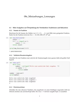 Ubung: D8e Miniübungen: Funktionen Lösungen - Pythonkurs (PDF)
