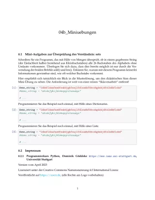 Ubung: D4b Miniübungen: Mengen - Pythonkurs (PDF)
