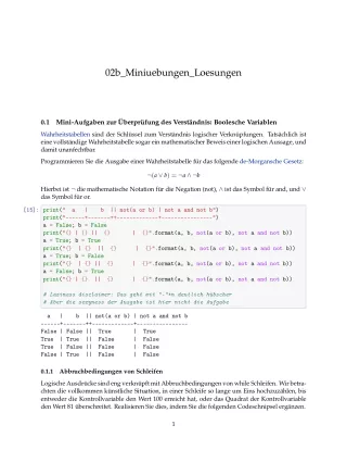 Ubung: C2b Miniübungen: Der Datentyp bool Lösungen - Pythonkurs (PDF)