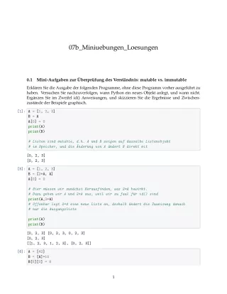 Ubung: D7b Miniübungen: mutable vs. Immutable Lösungen - Pythonkurs (PDF)