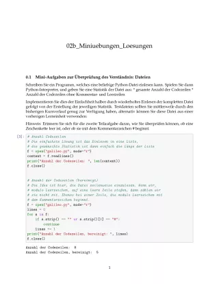 Ubung: F2b Miniübungen: Lesen und Schreiben von Dateien Lösungen - Pythonkurs (PDF)